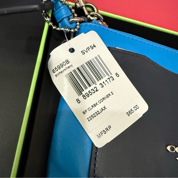 COACH Navy Blue Azure Colorblock Corner Zip Small Wristlet Wallet NWT & Box - Picture 10 of 11